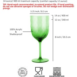 KOXIN-KARLU Unbreakable Classic 14 ounce All-Purpose Plastic Stem Wine Glasses Acrylic Glasses, Set of 8 Multicolor