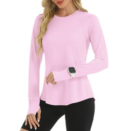 Rapbin Women's Workout Tops Long Sleeve Hiking Running Yoga Athletic Shirts UV Blocking Sun Protection Clothing Pink L