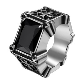 OIDEA Men's Cross Ring with Agate: Rectangular Onyx Ruby Black Stone Men's Ring Cross Signet Ring Made of Stainless Steel Knight Gothic Gift for Your Lover or Father Size 54-70