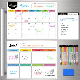 SalakCiti 3 Packs Magnetic Dry Erase Calendar for Fridge - Monthly & Weekly & Daily, Magnetic Whiteboard Calendar, family Calendar, Magnetic Whiteboard Calendar with 8 Dry Erase Markers and 1 Eraser