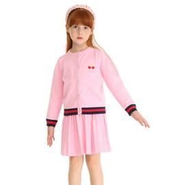 Mud Kingdom Knit Sweater Outfits for Little Girls Cute Cherry Pink Size 7-8