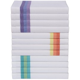 ZOYER Kitchen Towels (12 Pack, White) - 100% Cotton Lint Free Dish Towels - Resuable 15 x 25 Inch Tea Towels - Super Absorbent Cleaning Cloth Towel - Herringbone Multi Stripes Dish Cloth
