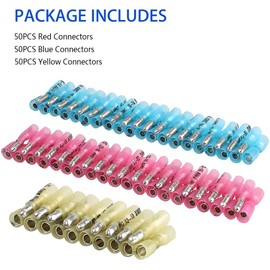 PONFY 150PCS Heat Shrink Bullet Connectors, Heat Shrink Female & Male Connectors Bullet Terminals, Insulated Waterproof Marine Crimp Automotive Connectors Wire Splice Connectors Kits