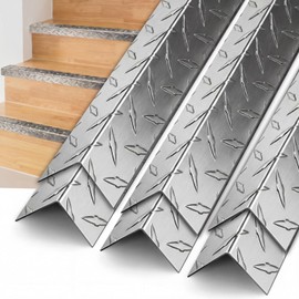 Gisafai 4 Pcs Aluminum Stair Nosing 1.5"x 1.5"x 48" Diamond Plate Non Slip Window Sill Nosing Plate Metal Staircase Ledge Guard Stair Edge Protector for Wall Edge Corner Guard Angle Silver