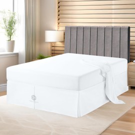 Premium Full Size Bedskirt 800TC 100% Egyptian Cotton White Bed Skirt Full Size 12" Drop Length, Tailored Fit, Elegant Pleated Style - White