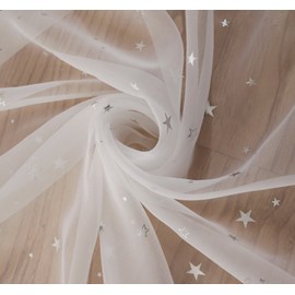 WPKIRA Lace Curtains, UV Protection, Sheer Curtains, Stylish, Naturally, Ventilation, Windows, Rooms, Bedrooms, Silver Stars, Doors, Children's Curtains, Washable, Set of 2 (Width 39.4 x Length 78.7