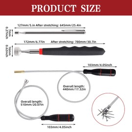 Pack of 4 Telescopic Magnetic Sticks, 60 cm Flexible Magnetic Lifter, Magnetic Rod Grabber, Extendable Magnetic Pickup Tool, Stainless Steel for Picking Up Small Parts of Metal Items (3 LB 5 LB 15 LB)