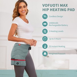 VOFUOTI MAX Hip Heating Pad, Portable Heated Hip Brace Support with 10000mAh Battery and 3 Heat Settings, Cordless Heating Pads for Hip, Leg and Back, Gift for Women Men