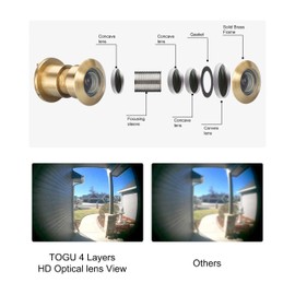 TOGU TG3828YG-SC Solid Brass UL Listed 220-degree Door Viewer Peephole with Heavy Duty Privacy Cover for 1-3/5" to 2-1/6" Doors, Brushed Gold Finish