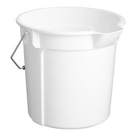 Round Bucket, 14 Qt, White, HDPE Construction, with Pour Spout and Measurement Graduations