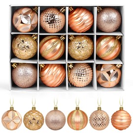 Christmas Baubles Gold, Christmas Tree Baubles Plastic 6 cm, Champagne Christmas Tree Baubles Large, 12 Pieces Christmas Tree Baubles Set
