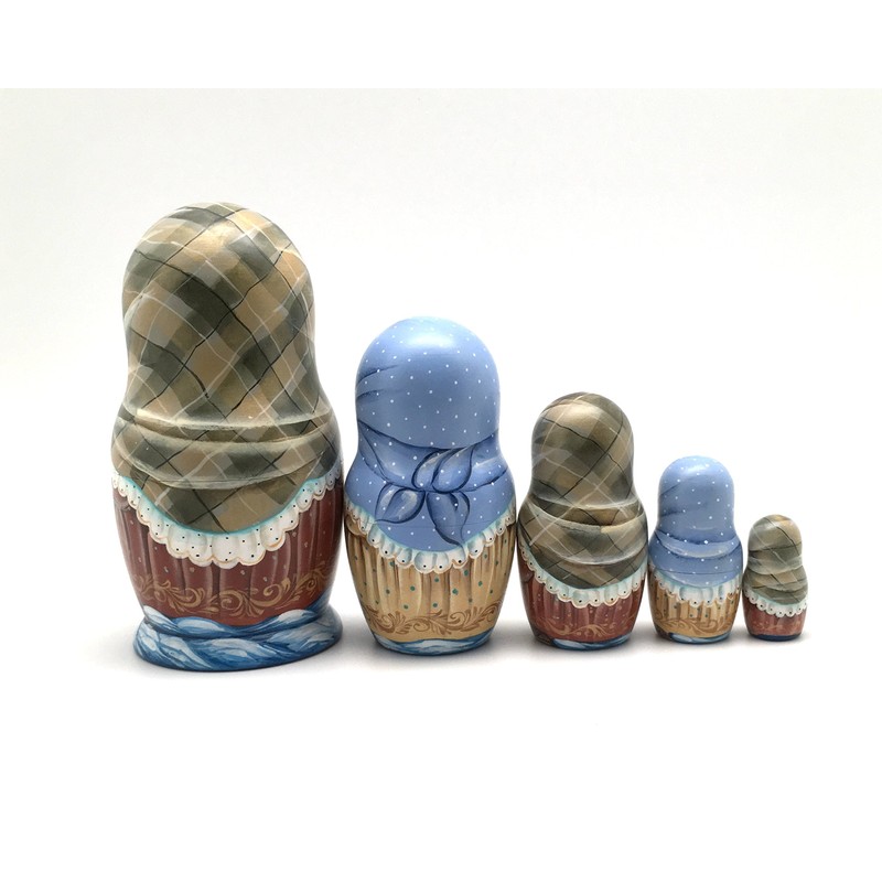 Unique Russian Nesting Dolls Country Girl Hand Carved Hand Painted