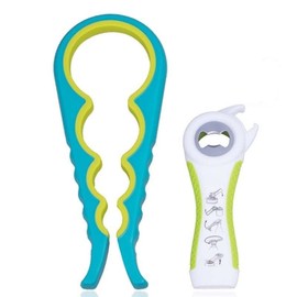 5 in 1 Multi Function jar opener, Can Opener Bottle Opener Kit with Silicone Handle Easy to Use for Children, Elderly, adjustable can opener and Arthritis Sufferers (blue)