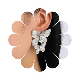 Aneneiceera Vintage Large Butterfly Earrings Dangle Exaggerated Butterfly Stud Earrings Gold Hammered Butterfly Earrings Punk Textured Butterfly Earrings Jewellery for Women, Zinc, No Gemstone
