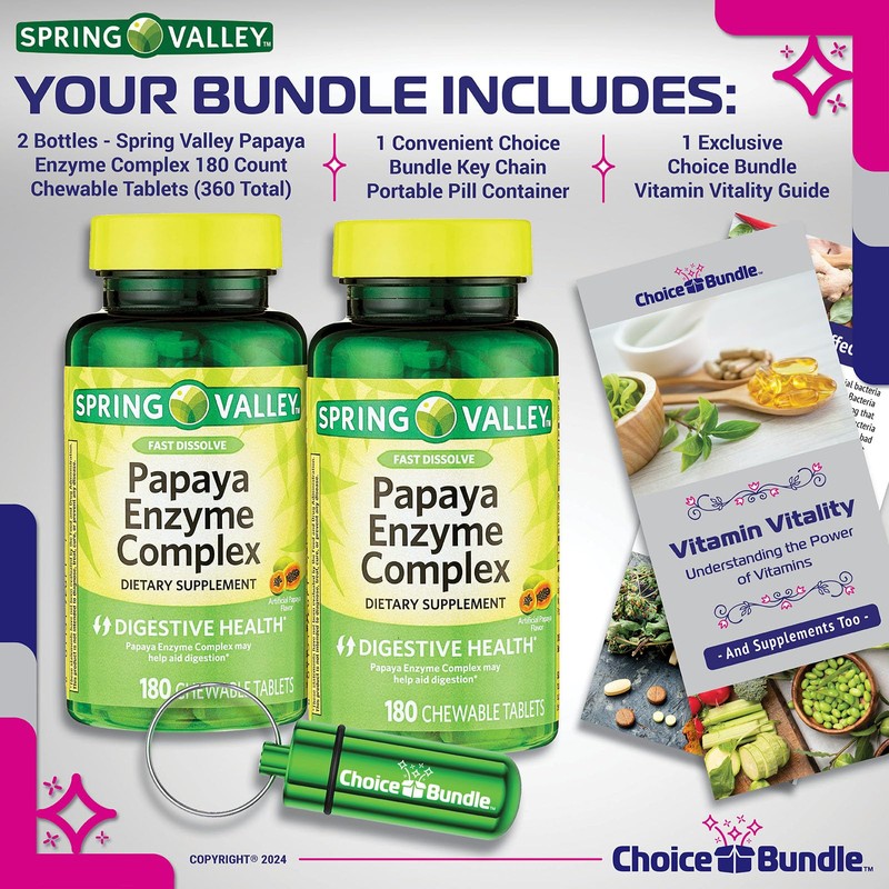 Choice Bundle Spring Valley Papaya Enzyme Complex Chewable Tablets Dietary