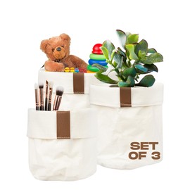 MOMO WAY Storage Basket, Set of 3, Decorative Storage Boxes, Fabric Baskets for Small Items, Towels and Cosmetics, Ideal for Kitchen, Bathroom, 3 Pieces, Beige