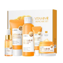 Skin Care Gift Set for Teen Girls, Vitamin C Skincare Set, 5 Pieces, Gentle Skin Cleansing and Care, Travel Size Set with Cleanser, Toner, Face Serum, Eye Cream, Face Cream, Brightens
