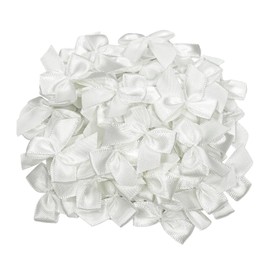 Haobase 50 Pcs Mini Satin Ribbon Bows Ribbon Flowers Craft Bows 25mm x 25mm for DIY Crafts Gift Wedding Party Sewing Scrapbooking (White)