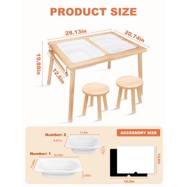 ZYLOHA Toddler Sensory Table and Chair Set, Kids Sensory Bin Tables with Paper Roll Stick & Double-Side Board,Toddler Play Table with 3 Storage Bin, Indoor Outdoor Boys Gilrs