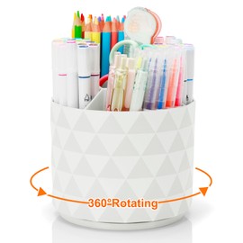 Cute Pencil Holders For Desk,360-Degree Rotating Pen Holders For Home Office,Diamond-like Pen Organizer With 5 Compartments,Stylish Desk Accessories For Office,School,Home,Art Supply (White)