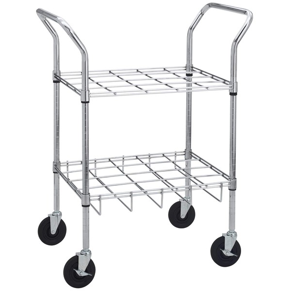 Drive Medical 18143 Chrome Oxygen Cylinder Cart; Holds a Maximum of 12 Cylinders of Size E, D, C or M9; Dual Lifting Handles; Alloy Carbon Steel; 5" Swivel Casters, Two with Brakes
