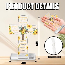Christian Religious Gifts for Women, Inspirational Bible Verse Quotes Acrylic Cross, Encouragement Presents for Sister Mom Friend, Sunflower Home Office Desk Decor Plaques