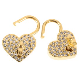 WOONEKY 2Pcs Gold Heart Shaped Padlock with Sparkly Rhinestones Love Locks for Couples Travel and Wishes Metal Design with Keys