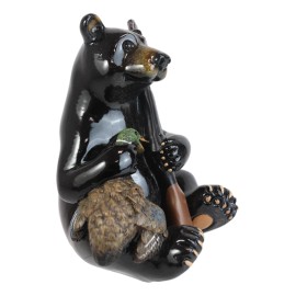 Western Rustic Hunter Black Bear Holding Shotgun And Mallard Duck Figurine Decor