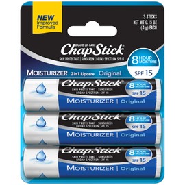 ChapStick Hidratante (sabor original, 0.25 onzas, 3 varillas) tubo de bálsamo labial, protector de piel, cuidado de labios, SPF 15, paquete de 12 (36 