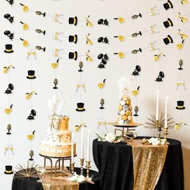 Wonmelody Roaring 20s Party Decorations 8pcs Roaring 20s Garland Banner Vintage 1920s Party Decorations Black Gold 1920s Hanging Streamers Retro Jazz Music Hanging Decor Birthday Wedding