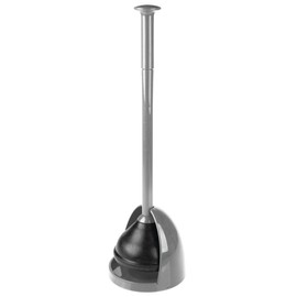 mDesign Plastic Freestanding Hideaway Toilet Bowl Plunger with Holder Set - Plunger for Bathroom Storage and Cleaning Organization - Heavy Duty, Space Saving - Aura Collection - Gray
