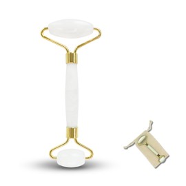 Jade Roller White Masseur Face - Jade Roller in Natural Stone + Protective Cover - Anti-Agage - Reduces Fine Lines - Stimulates Blood Circulation - Healthy and Brilliant Skin - Sun & Sia