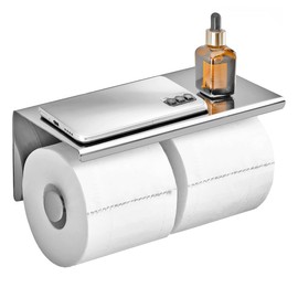 yeavs Double Toilet Paper Holder SUS 304 Stainless Steel Tissue Roll Rack with Phone Storage Shelf (Polished Chrome)