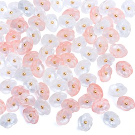 PAGOW 100pcs Flower Buttons Sew On with Shank, 11.7mm Cute Transparent Button Embellishments for Decoration Handmade Craft, for Clothes, Sewing (0.46inch x 0.46inch x 0.25inch) White, Pink