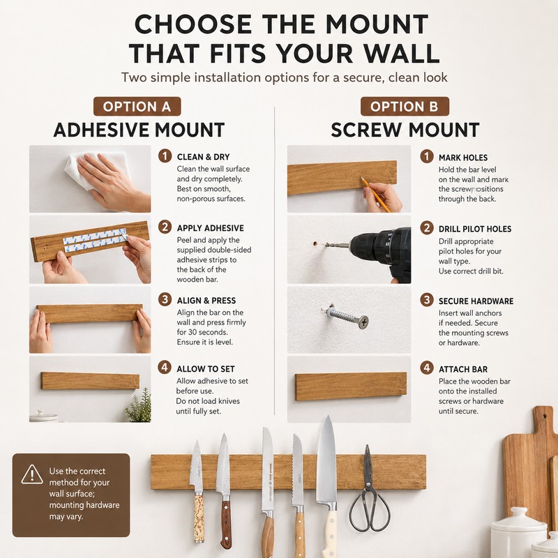 16 Inch Acacia Wood Magnetic Knife Holder for Wall, Strong