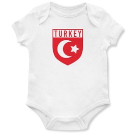 Purple Print House Baby Boys Turkey Flag Badge Retro Babygrow - Football Country European 2021 Supporters Gifts for Baby - 2020 Turkish Tournament Footy Soccer Top, 0-3 Months, White