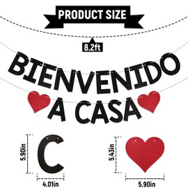 Bienvenido a Casa Banner - Spanish Welcome Home Banner, Welcome Home Decorations, Homecoming Party Decorations Black Glitter