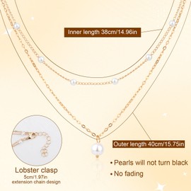 Mikovivi Pearl Necklace for Women, Double Layer Pearl Necklace Simple Gold Dainty Pearl Necklace Cute Jewelry Gift for Women Party Birthday Wedding Trendy Stuff