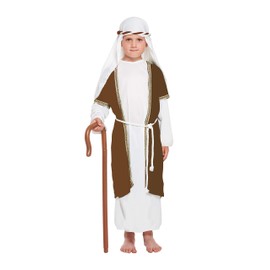 HENBRANDT Children’s White and Brown Shepherd Costume Xmas Joseph Costume Nativity Play Pantomime Fancy Dress Outfit for Kids Size Medium Ages 7-9 Christmas Fancy Dress for Boys