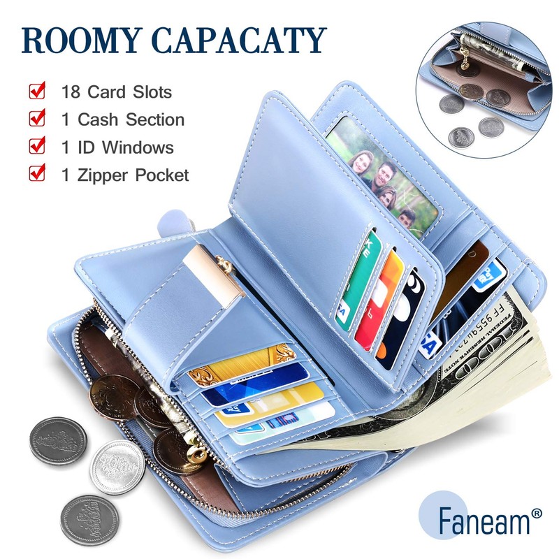 Faneam Women's Leather Purse with Multiple Compartments with RFID Protection