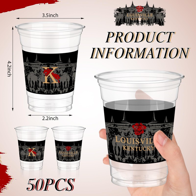 Pickmesh 50 Pcs Derby Plastic Cups, 12 oz, Black, Rose,