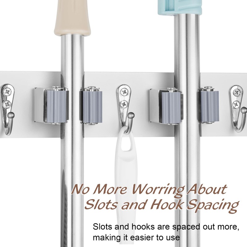 OUTNILI White Mop Broom Holder Wall Mount with 4 Slots
