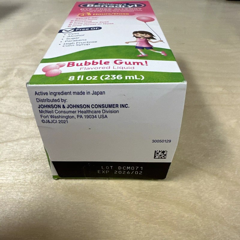 BENADRYL Children's Benadryl Dye-Free Allergy Liquid, Bubble Gum, 8 fl.