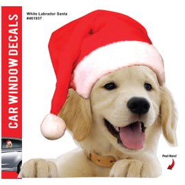 Fun and Exciting 3D Car Window Decals – Realistic Dog Sticker Decal – Funny Dog Wall Decals for Pet Lovers – DIY Car Décor with Decals for Dogs – Easy to Install – (White Labrador Santa)