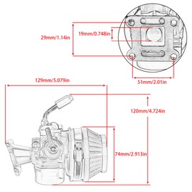 Power Motor 19mm Carburetor Water Cooled Carb with Intake Manifold Air Filter Kit Replacement for 2 Stroke 37cc 49cc 50cc 80cc ATV Quad Mini Pocket Dirt Pit Bike-Blue