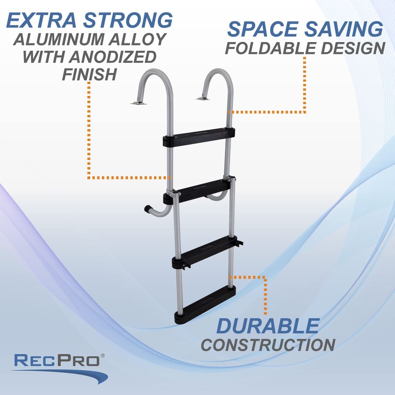 RecPro Marine Pontoon Boat 4 Step Folding Boarding Ladder AL-B4