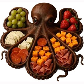 Octopus Charcuterie Platter - Large Size15.5 Wooden Serving Tray & Board with Tentacle Design, Ocean Themed for Cheese fruit