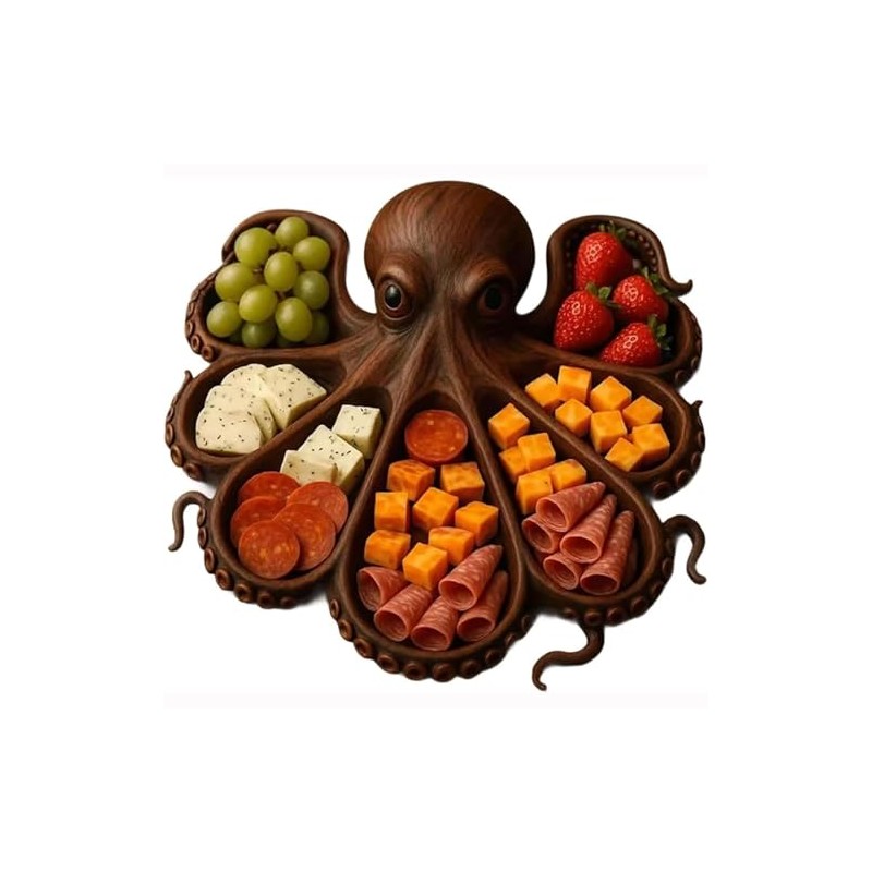 Octopus Charcuterie Platter - Large Size15.5 Wooden Serving Tray &