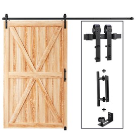EaseLife 10 FT Sliding Barn Door Track and Handle Hardware Kit,Basic J Pulley,Slide Smoothly Quietly,Easy Install (10FT Track Kit for 54"~60" Wide Single Door)