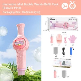 Mist Bubble Machine for Kids – Elastic Bubble Fog Wand, Smoke Bubble Sword, Interactive STEM Toy with Lights & Music, Parent-Child Fun, Outdoor Summer Play, Birthday Gift for Boys & Girls:_Pink + Refill Set